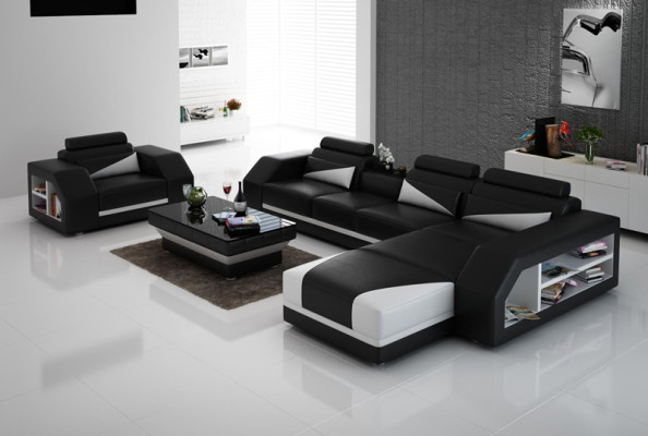 Canapé en cuir Canapé Canapé d'angle en forme de L Design Canapé moderne neuf G8018F