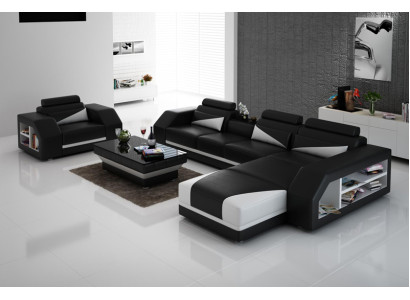 Canapé en cuir Canapé Canapé d'angle en forme de L Design Canapé moderne neuf G8018F