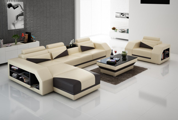 Canapé en cuir Canapé Canapé d'angle en forme de L Design Canapé moderne neuf G8018F