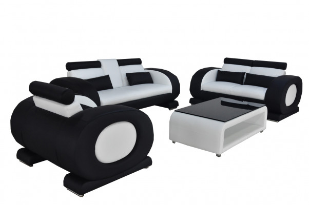 Canapé avec siège en cuir USB 3+2+1 Ensemble complet Suite Designer Mobilier Moderne Neuf