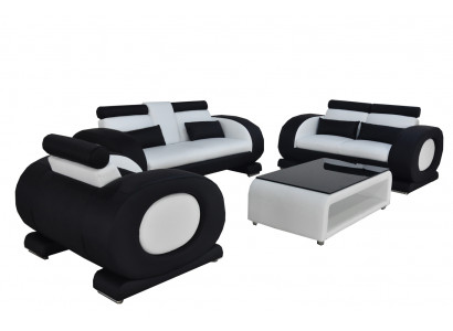 Canapé avec siège en cuir USB 3+2+1 Ensemble complet Suite Designer Mobilier Moderne Neuf