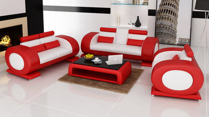 Canapé avec siège en cuir USB 3+2+1 Ensemble complet Suite Designer Mobilier Moderne Neuf