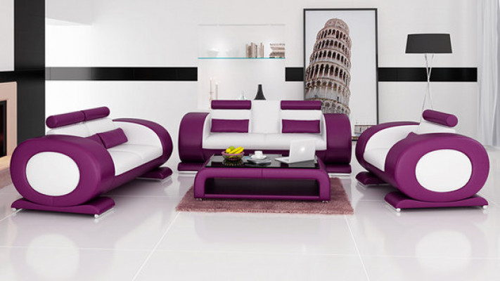 Canapé avec siège en cuir USB 3+2+1 Ensemble complet Suite Designer Mobilier Moderne Neuf