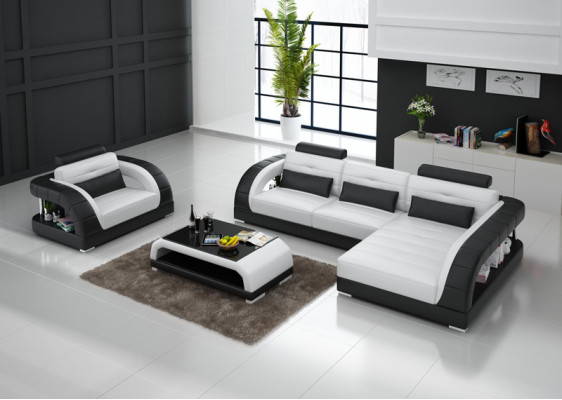 Canapé en cuir Canapé paysage vivant Canapé d'angle + Fauteuil suite neuve Design