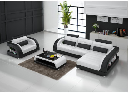 Canapé en cuir Canapé paysage vivant Canapé d'angle + Fauteuil suite neuve Design