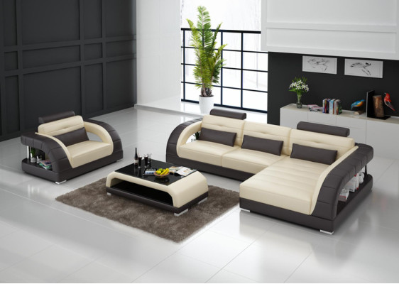 Canapé en cuir Canapé paysage vivant Canapé d'angle + Fauteuil suite neuve Design