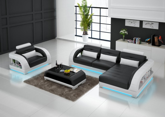 Canapé en cuir Canapé paysage vivant Canapé d'angle + Fauteuil suite neuve Design