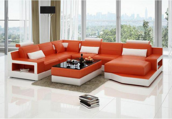 Canapé en cuir Canapé d'angle avec USB Suite de design Paysage vivant Coin Coussin d'assise Rembourrage Ulm