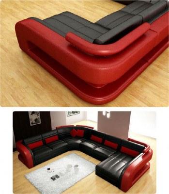 Canapé en cuir USB Paysage vivant Garniture d'angle Canapé d'angle Canapé en U Bergamo