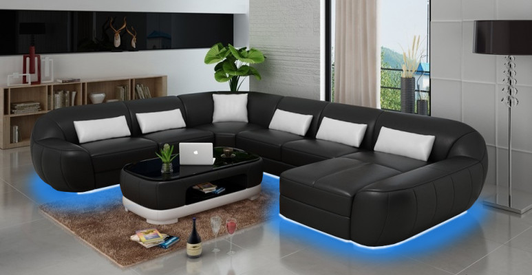 Obtenez le canapé d'angle moderne en cuir de luxe en forme de U pour votre salon