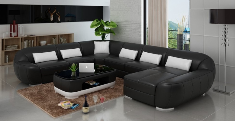 Moderne canapé en cuir + USB, Canapé d'angle Paysage vivant Siège Rembourrage Canapé Suite nouveau