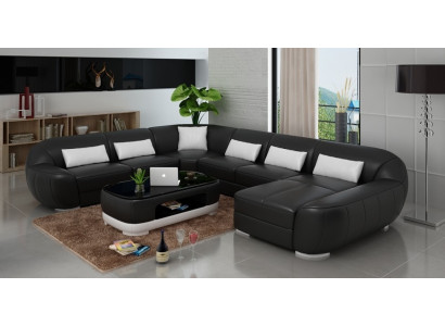 Moderne canapé en cuir + USB, Canapé d'angle Paysage vivant Siège Rembourrage Canapé Suite nouveau