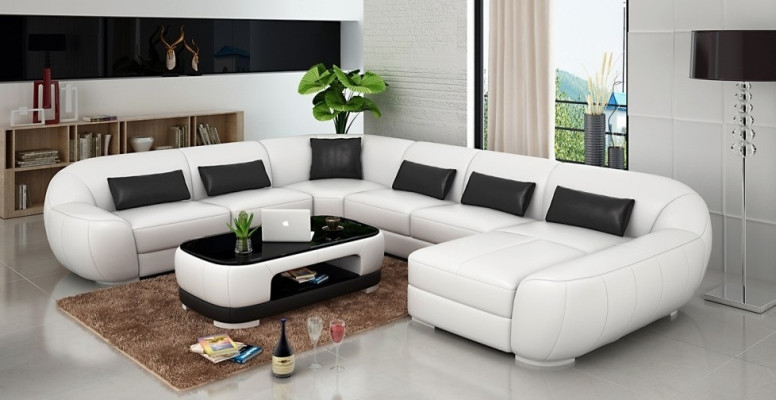Moderne canapé en cuir + USB, Canapé d'angle Paysage vivant Siège Rembourrage Canapé Suite nouveau