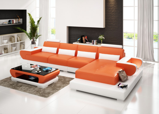 Canapé en cuir Canapé Canapé en forme de L Coin salon Canapé d'angle Suite d'angle Design Canapé moderne G8003C