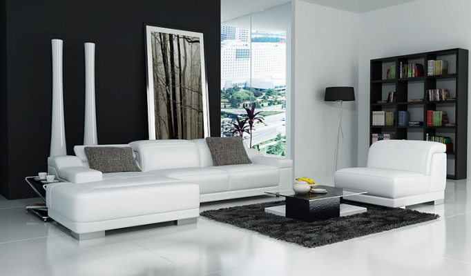 Canapé en cuir avec USB Canapé Canapé Salon Paysage vivant Canapé d'angle Suite Eck Design + Fauteuil