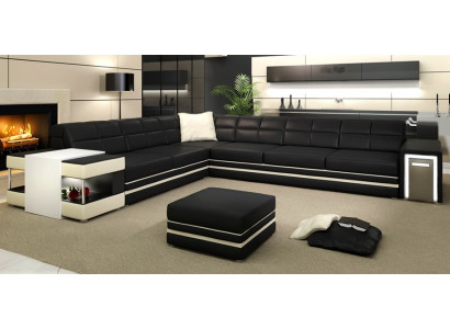 Canapé d'angle Canapé Sofa Revêtement Cuir Salon Paysage Vivant Ensemble d'angle Canapé en cuir L 3026