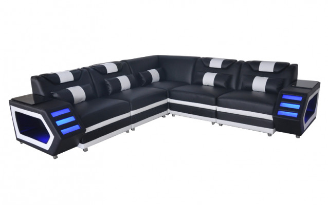 Tapisserie d'angle en cuir design Siège canapé d'angle Paysage Coin Canapé vivant USB LED
