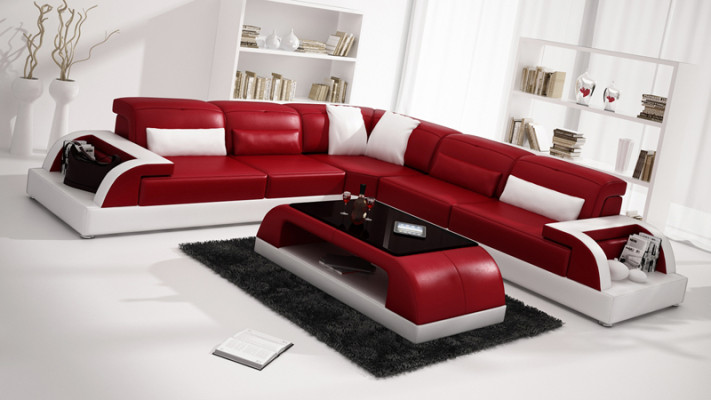 Canapé en cuir Canapé d'angle paysage de vie Coin canapé Suite d'angle Design Canapé moderne USB Blanc
