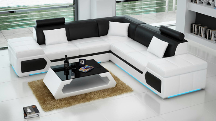 Canapé d'angle en cuir en forme de L Salon paysage Canapé d'angle Suite Design Moderne Canapé + USB