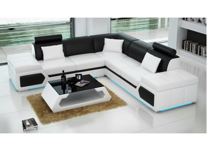 Canapé d'angle en cuir en forme de L Salon paysage Canapé d'angle Suite Design Moderne Canapé + USB
