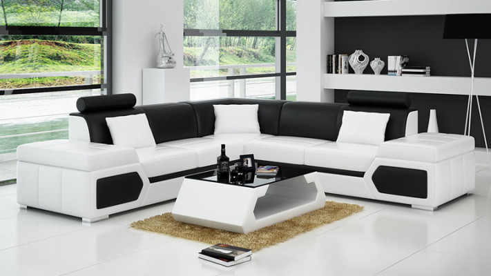 Canapé d'angle en cuir en forme de L Salon paysage Canapé d'angle Suite Design Moderne Canapé + USB