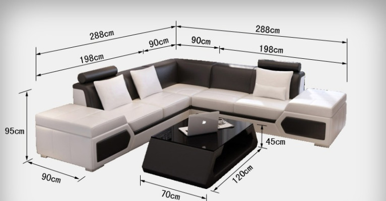 Canapé d'angle en cuir en forme de L Salon paysage Canapé d'angle Suite Design Moderne Canapé + USB