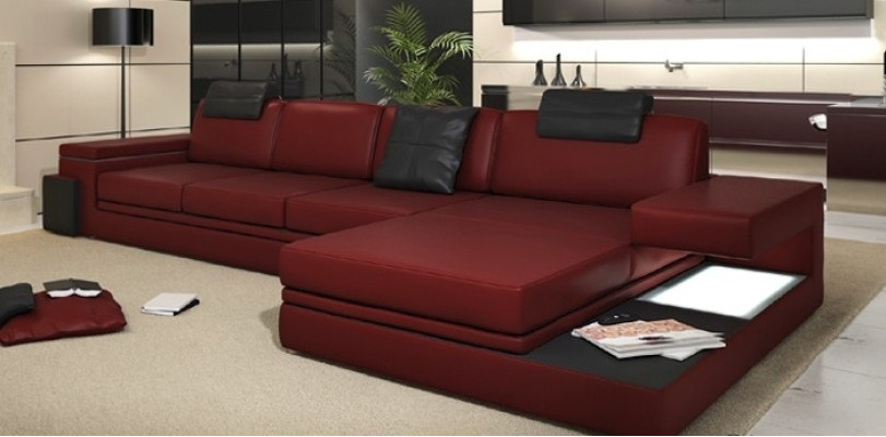 Conception rouge Salon Canapé Tissu Canapé Rembourrage Angle Textile Suite LED + USB