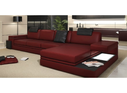 Conception rouge Salon Canapé Tissu Canapé Rembourrage Angle Textile Suite LED + USB