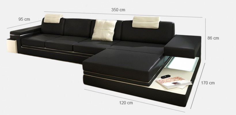 Conception de salon moderne Canapé Tissu Canapé Tissu Upholstery Coin Suite LED + USB