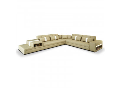 Canapé d'angle Canapé USB en tissu Paysage de vie Mobilier en cuir design Canapé en L beige de forme en L