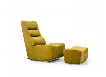 Luxueux Fauteuil complet jaune avec tabouret Siège Meubles Salon Textile Designer