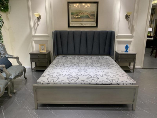 Conception Chambre 3 pcs. Lit 2x Tables de chevet Lits Ensemble Table de chevet en bois Gris