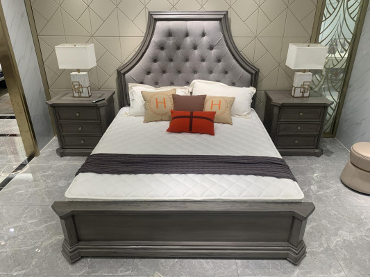 Lit double Lit Lit Cadre de lit Lits Lit conjugal Lit rembourré Bois Meubles Couleur grise