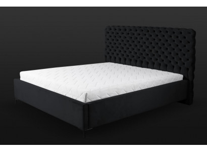 Lit Chesterfield noir, design classique de meubles de chambre à coucher en tissu