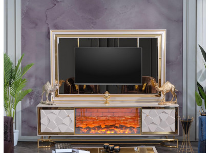 Décor cheminée mur de salon commode TV dans un design élégant en acier inoxydable de qualité supérieure