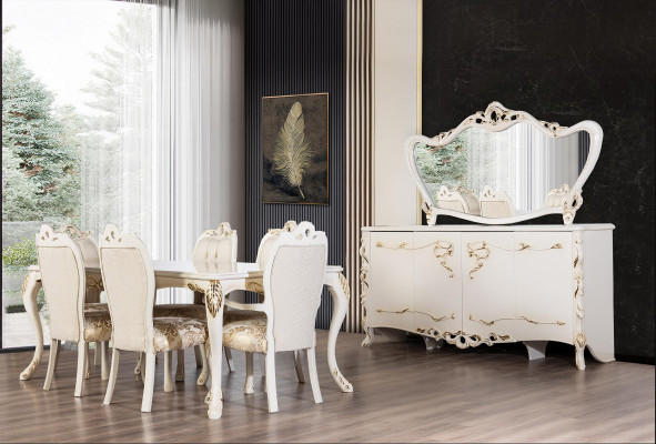 Ensemble de salle à manger 9 pièces. Table de luxe 6x chaises Buffet Miroir Nouveaux meubles