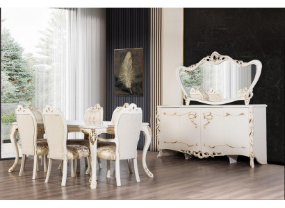 Ensemble de salle à manger 9 pièces. Table de luxe 6x chaises Buffet Miroir Nouveaux meubles