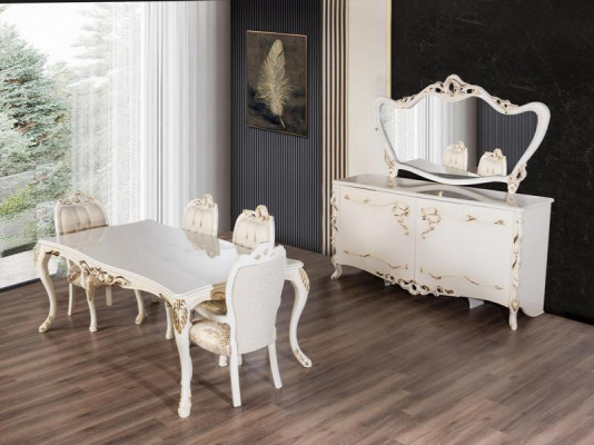 Ensemble de salle à manger 9 pièces. Table de luxe 6x chaises Buffet Miroir Nouveaux meubles