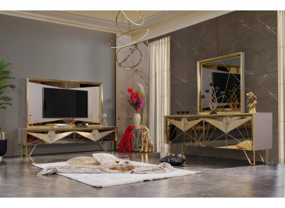 Ensembles de sièges Armoire Armoire Commode Commode de télévision dans un design exquis avec des éléments dorés