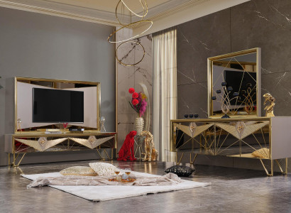 Ensembles de sièges Armoire Armoire Commode Commode de télévision dans un design exquis avec des éléments dorés