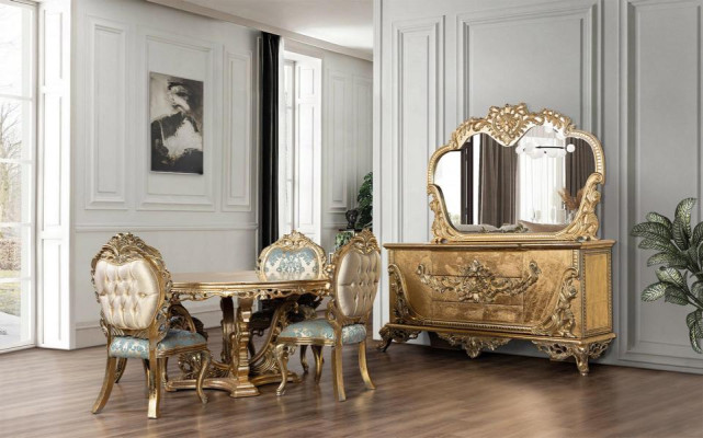 Table de salle à manger baroque dorée Table ronde Tables de salle à manger rondes Tables en bois Tables de 173cm