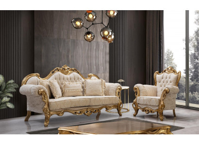 Canapé et fauteuil Chesterfield en beige dans un design de luxe de haute qualité