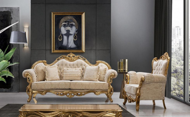 Canapé et fauteuil Chesterfield en beige dans un design de luxe de haute qualité