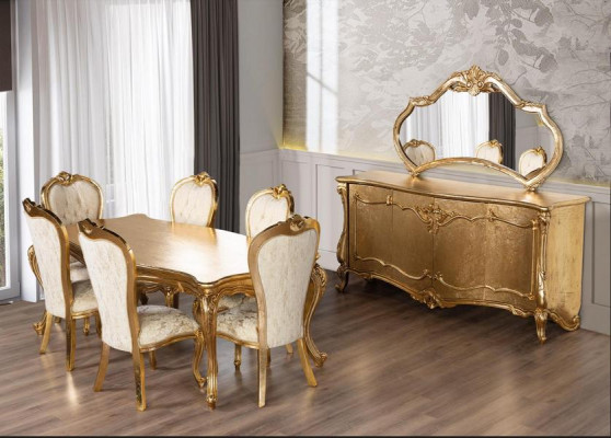 Salle à manger Ensemble Table 6x Chaises Buffet Miroir Ensemble à manger 9pcs