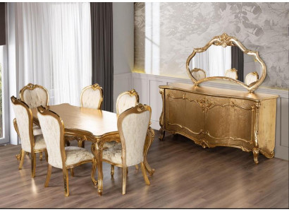 Salle à manger Ensemble Table 6x Chaises Buffet Miroir Ensemble à manger 9pcs