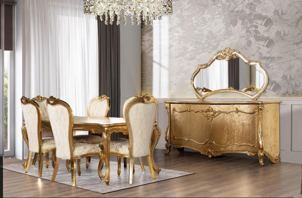 Salle à manger Ensemble Table 6x Chaises Buffet Miroir Ensemble à manger 9pcs
