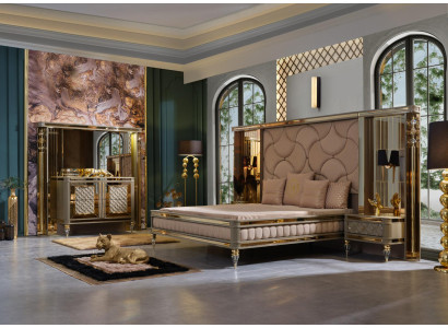 Ensemble de literie de designer Lit double Tables de chevet Commode avec miroir haut de gamme
