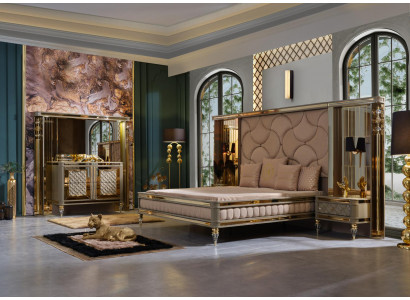 Ensemble de literie de designer Lit double Tables de chevet Commode avec miroir haut de gamme