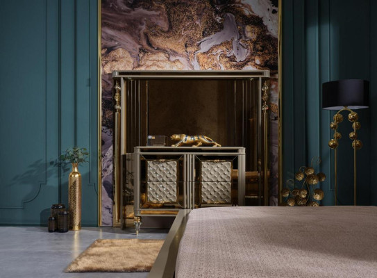 Ensemble de literie de designer Lit double Tables de chevet Commode avec miroir haut de gamme