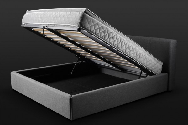 Lit double gris Rembourrage Lit base de lit Design Élégant Lit en tissu
